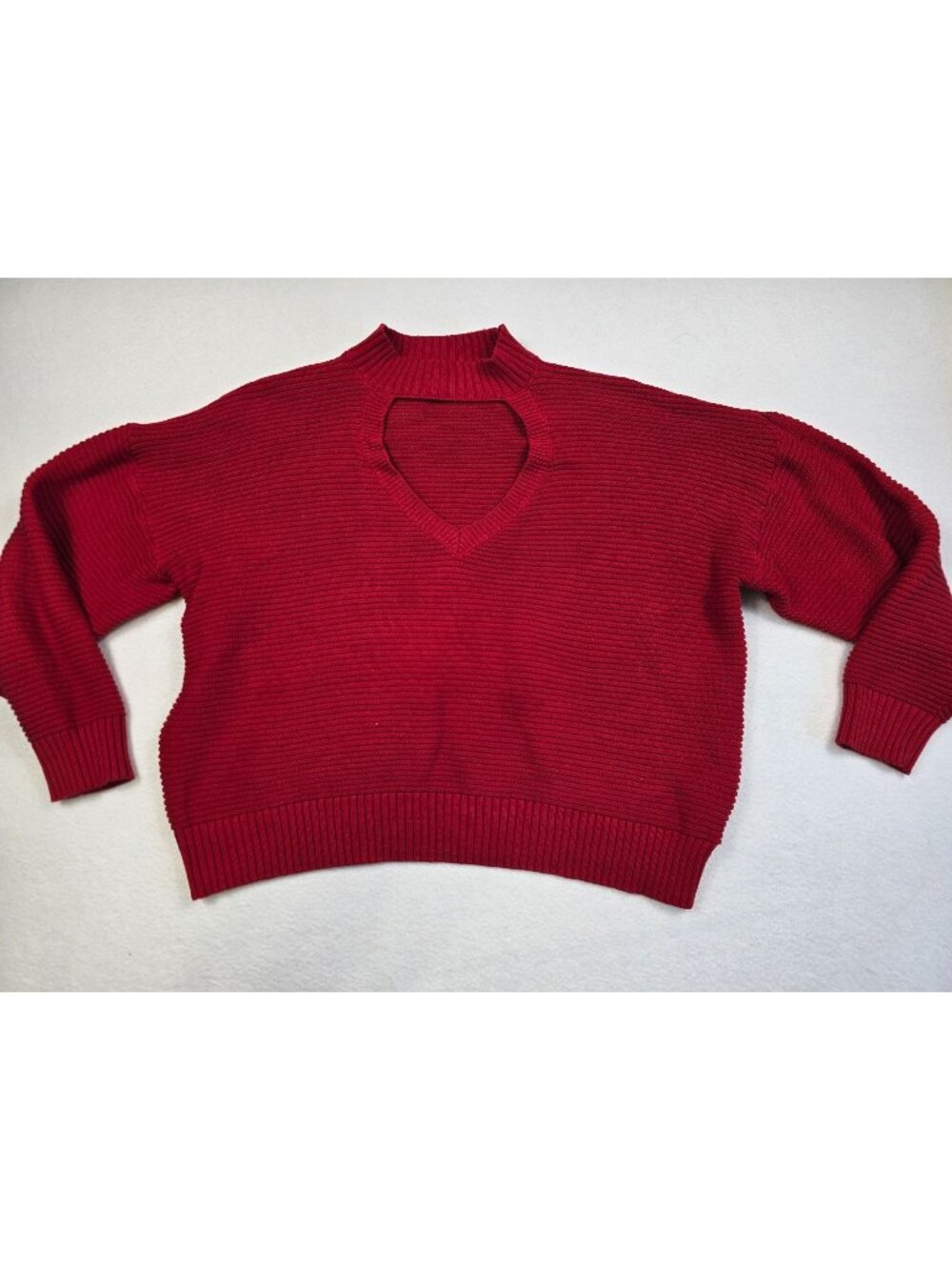Eloquii 14/16 Red Ribbed Mock Neck Cutout Sweater